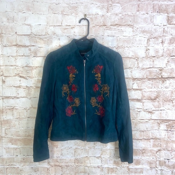 Neiman Marcus Floral Embroidered Suede Moto Jacket Size XS - Picture 2 of 7